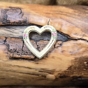 Heart Brooch Gold Tone with Painted Enamel Over Guilloche 1.25" Square ❤️